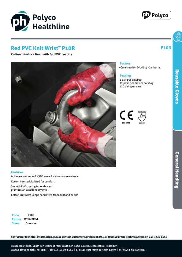 Polyco Red PVC Knit Wrist Glove