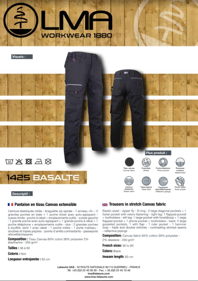 LMA Workwear Basalte Stretch Work Trousers