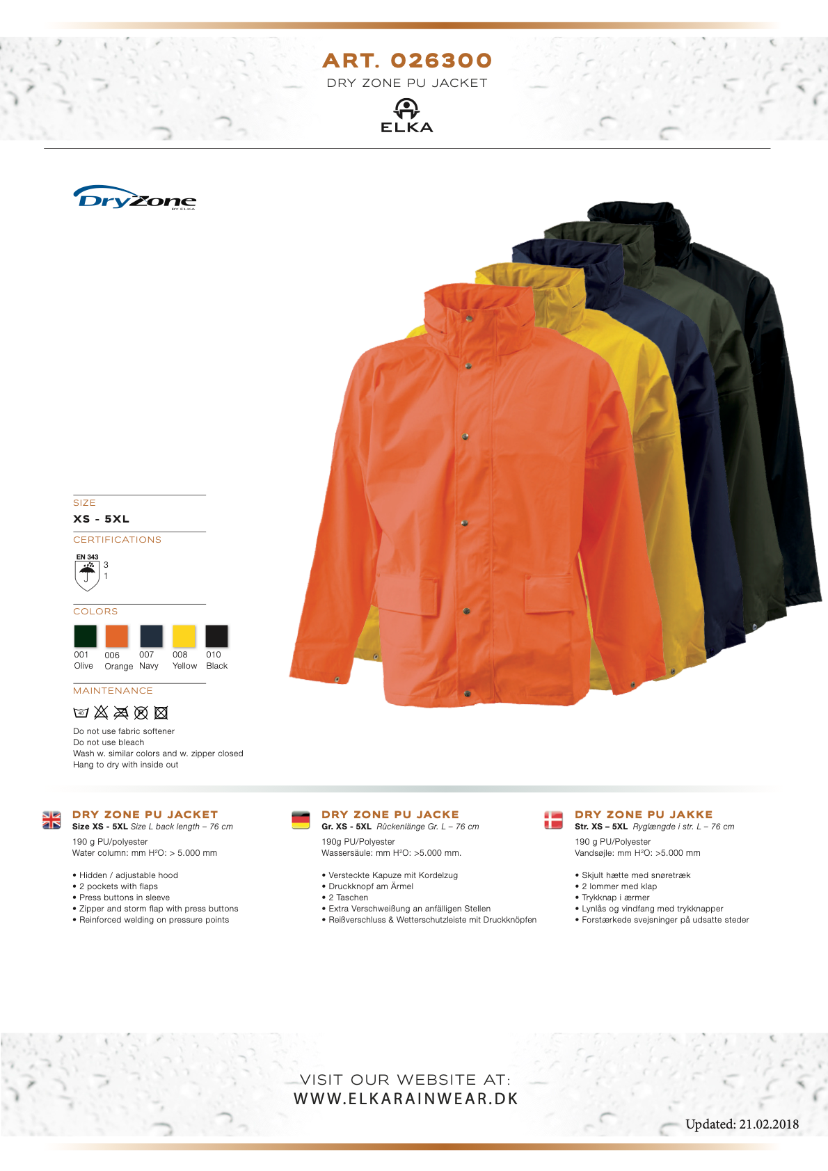 Elka Dry Zone PU Rain Jacket 026300